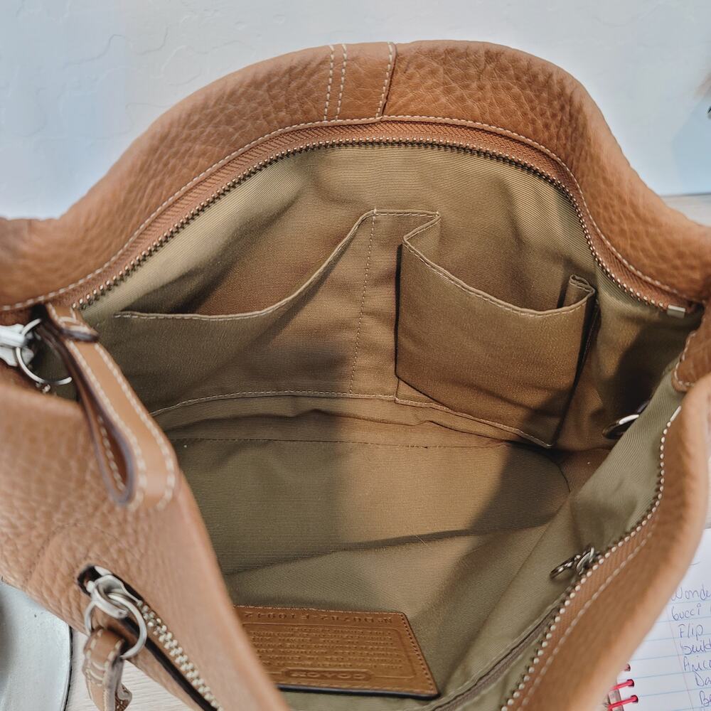 Coach Pebbled Leather Shoulder Bag Brown Tan Hobo Purse Adjustable Strap - Picture 6 of 11